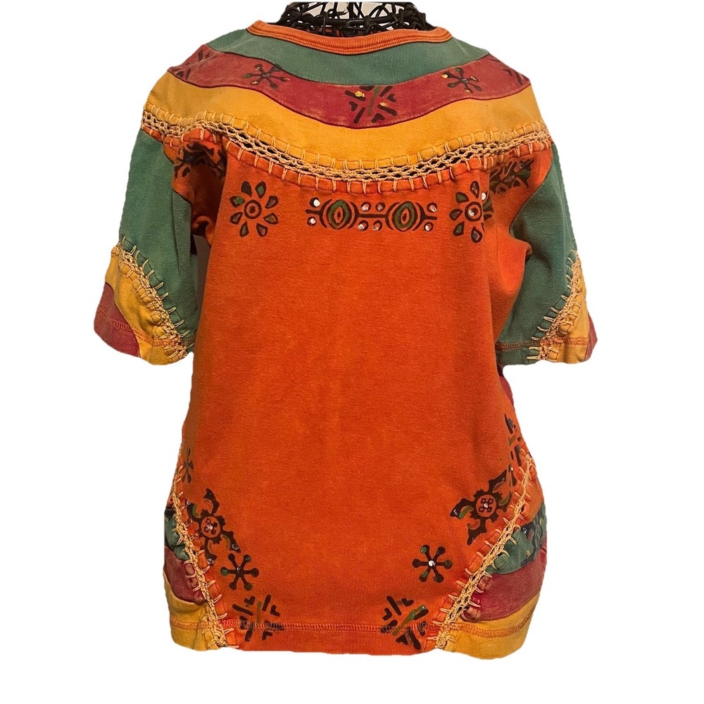 Y2K Crochet Hippie Boho Chic Top Women's M Multicolor Distressed Festival Grunge